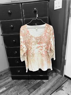 Women's Cream Floral Scoop Neck Top
